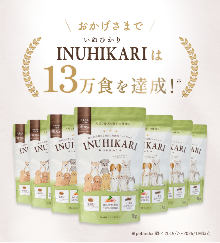 おかげさまでINUHIKARI(いぬひかり)は15万食を達成！