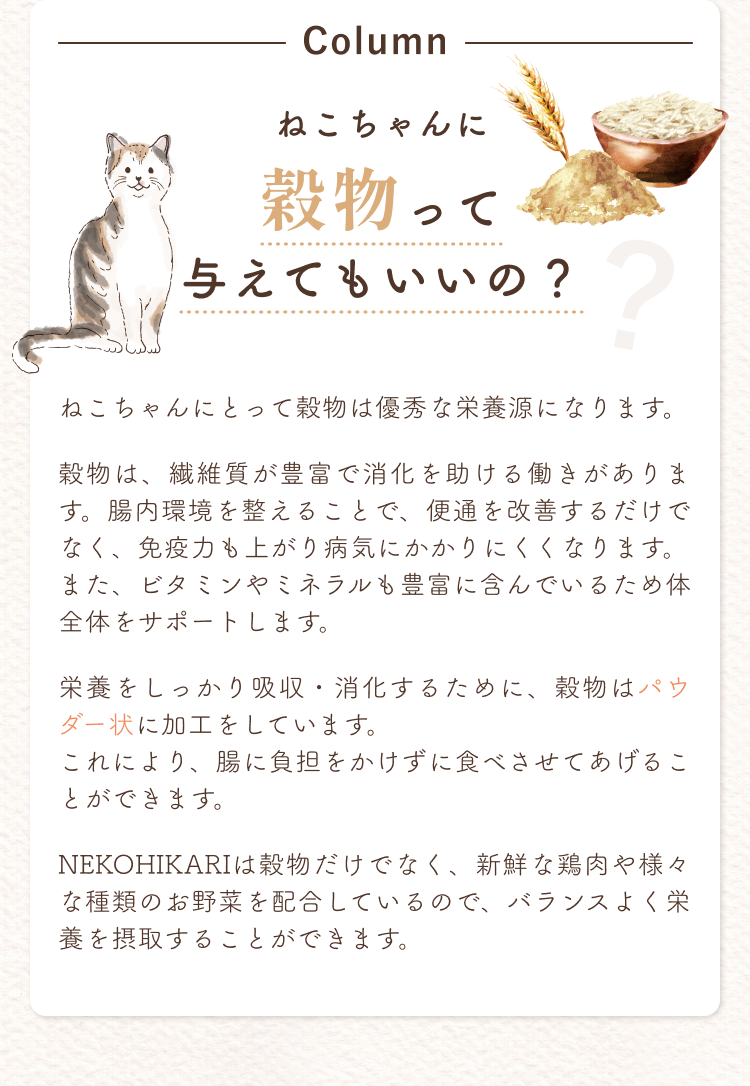 ねこちゃんに穀物って与えてもいいの？